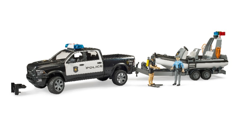 BRUDER RAM 2500 Police Pickup with L+S Module, trailer and boat