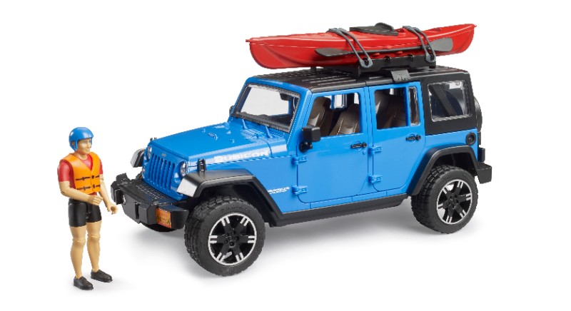 Jeep Wrangler Rubicon with trailer, kayak and kayaker