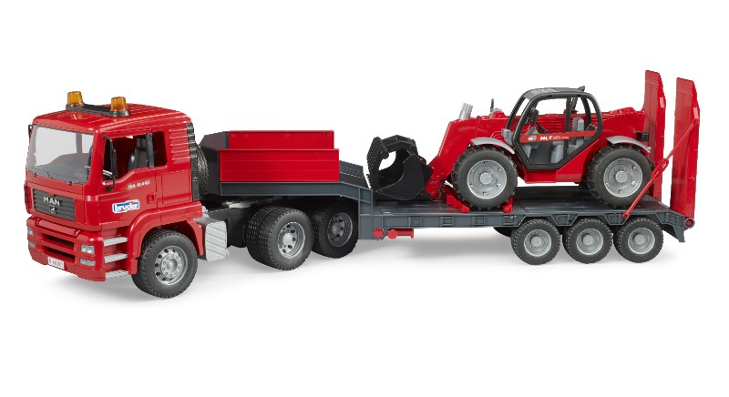 BRUDER MAN TGA truck with low loader trailer and Manitou telehandler