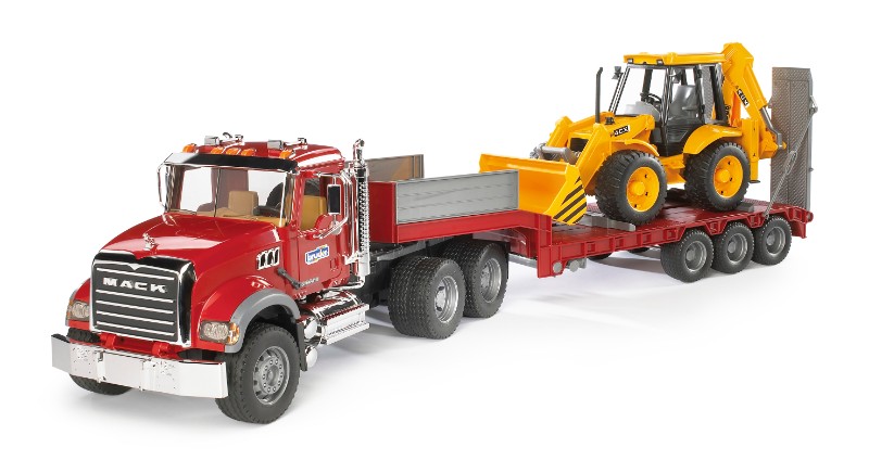 BRUDER MACK Granite Truck with Low loader and JCB 4CX Backhoe loader