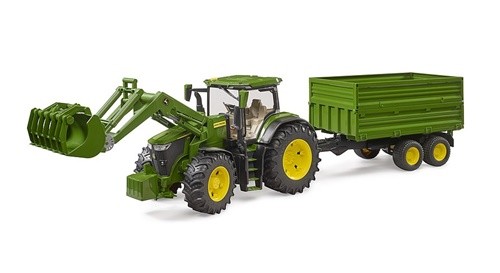 BRUDER John Deere 7R with front loader and tandem axle trailer
