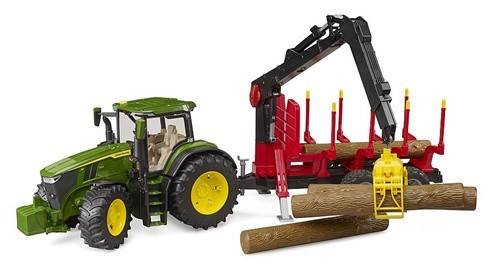 BRUDER John Deere 7R with forestry trailer and 4 tree trunks