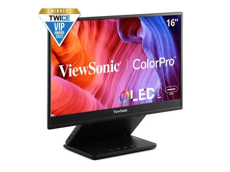 VIEWSONIC 15.6IN PORTABLE 1080P OLED MONITOR WITH 60W USB-C AND MINI-HDMI, AND ERGONOMIC STAND.