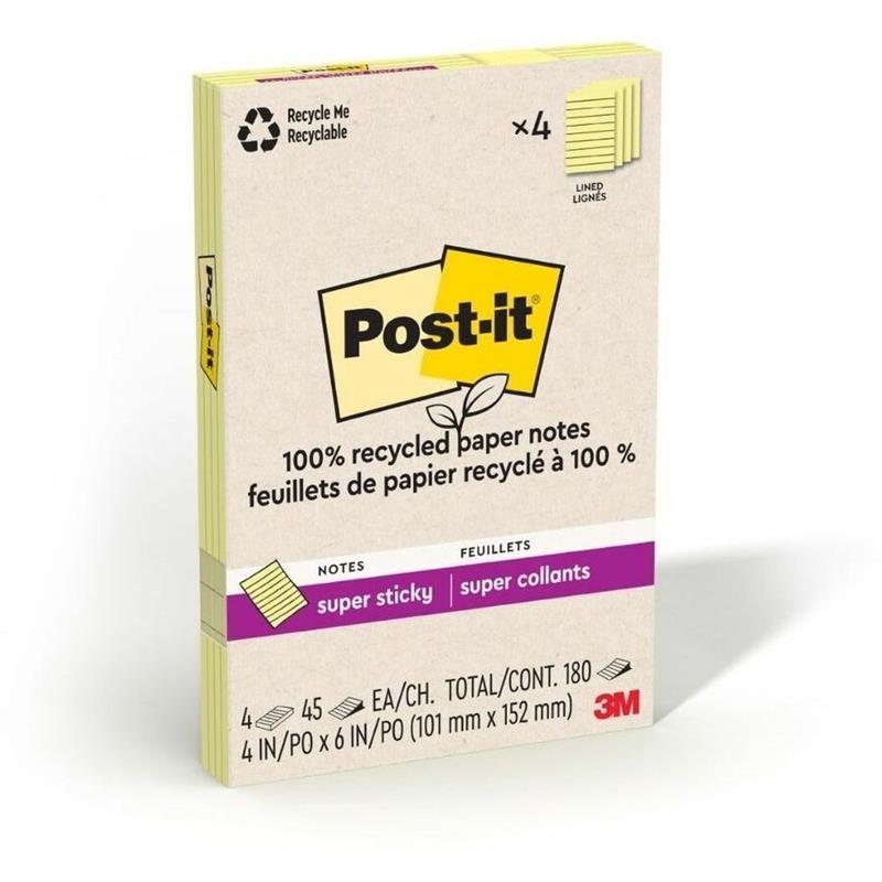 Image Feuillets recyclés Post-it® Super Sticky - Jaune canari
