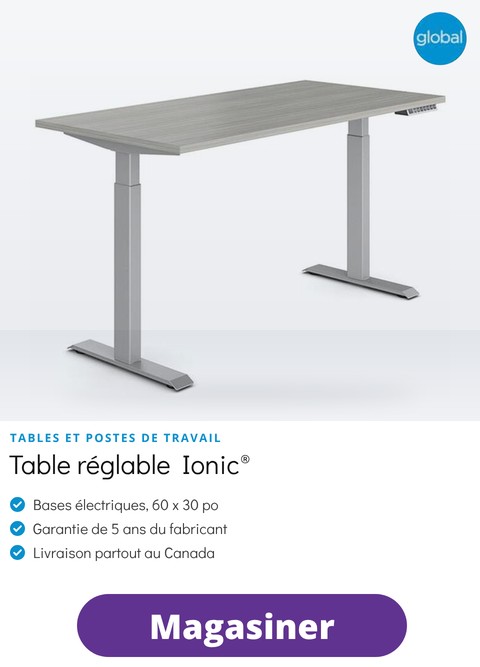 Mobilier de bureau Global, table &agrave; hauteur r&eacute;glable Ionic&reg;
