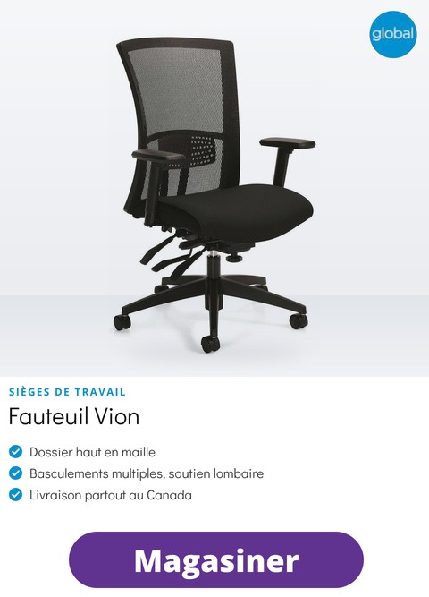 Mobilier de bureau Global, fauteuil Vion &agrave; basculements multiples